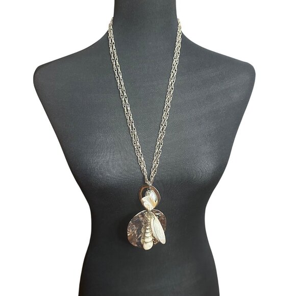 Chico's Necklace Jewlery Statement 28" Adjustable Silver Tone & White Shells - Picture 1 of 8